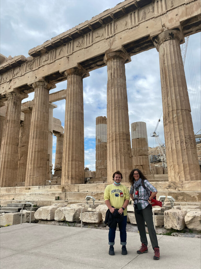 Ryan Hall and English and CAS Prof Debra Hawhee in front of the Parthenon on the Athenian acropolis.
