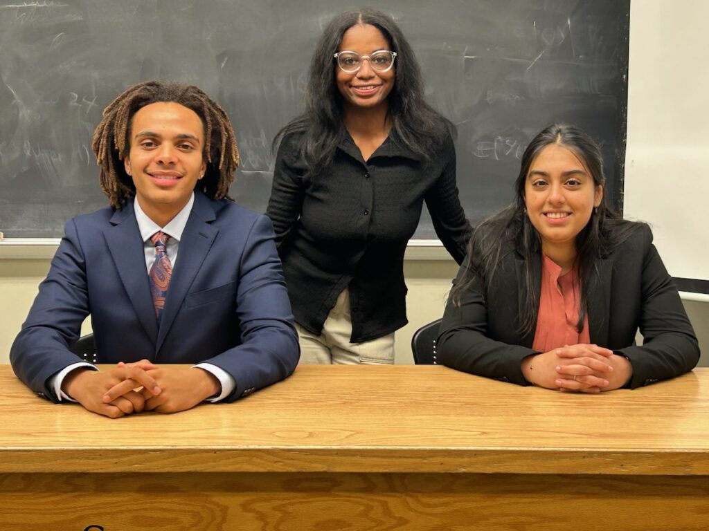 A photo of the three Penn State CAS students who participated in the November 2, 2024 NEDA Virtual Debate Tournament.